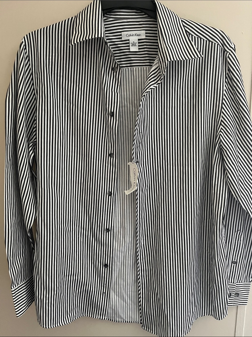 Calvin Klein Men's Black & White Vertical Stripe Dress Shirt